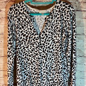CAROLYN TAYLOR LONG SLEEVE LEOPARD BLOUSE SIZE L